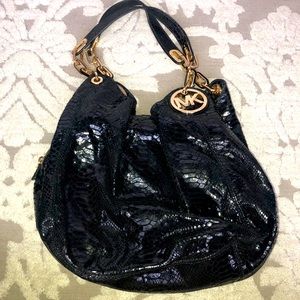 Michael Kors Snakeskin Hobo Purse Black